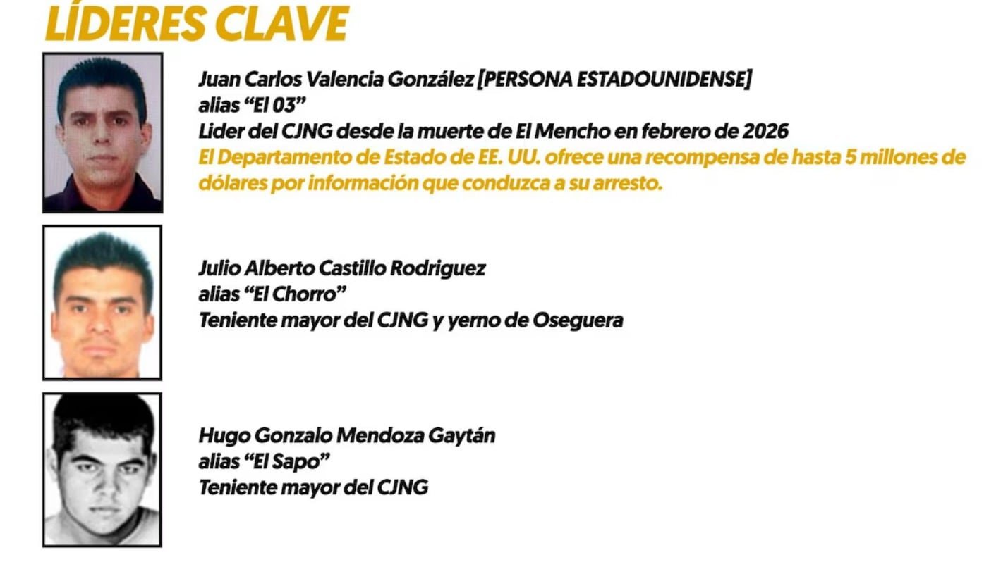 Presuntos cabecillas del CJNG  identificados por autoridades norteamericanas. (Gráfico de El Financiero).