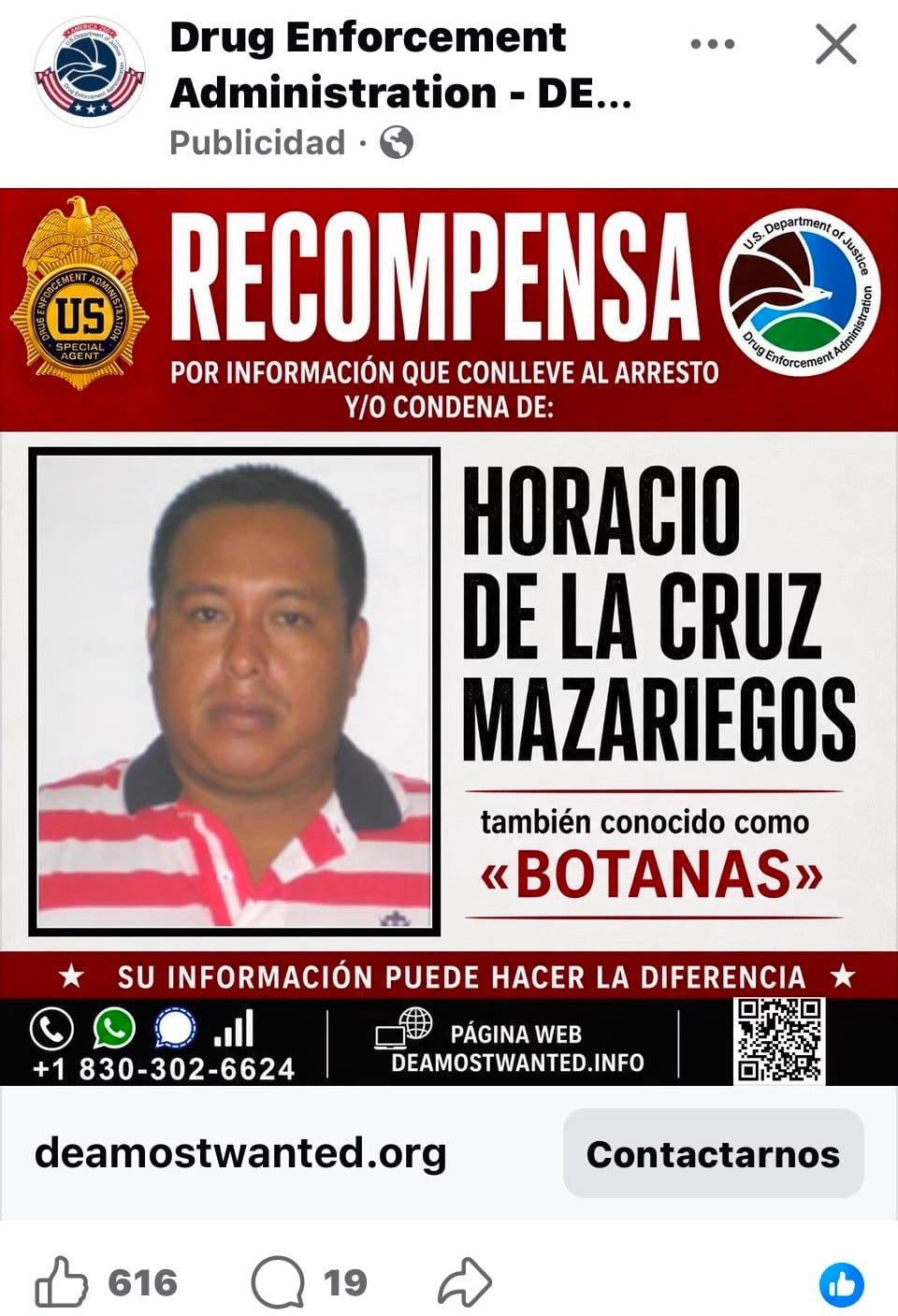 DEA ofrece recompensa por ‘El Botanas’, operador de Los Mayos en la frontera México-Guatemala